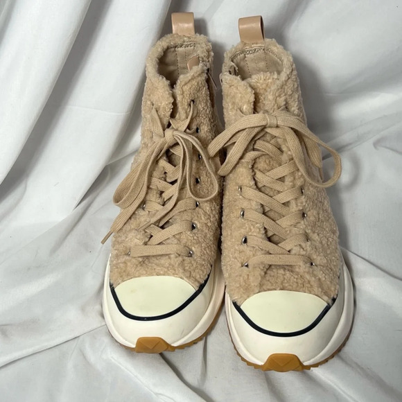 Steve Madden Faux Shearling PlShaft Platform High-Top Sneakers in Natural Size 9 - Picture 2 of 8